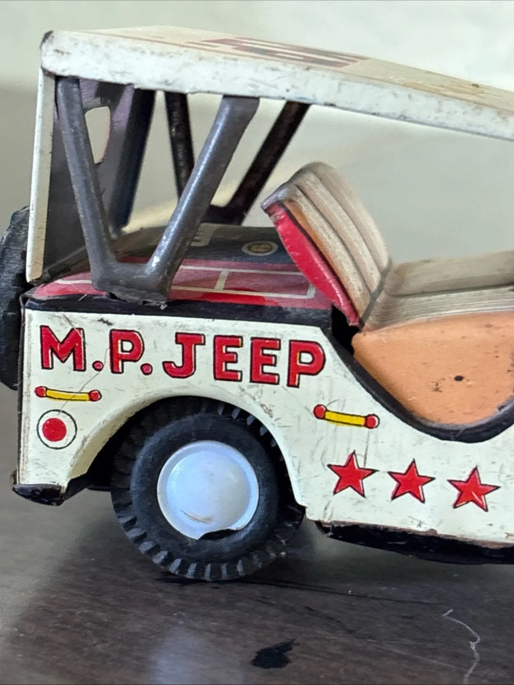 Vintage Toy M.P.  Jeep SSS Japan 1950s Tin Litho Friction Powered